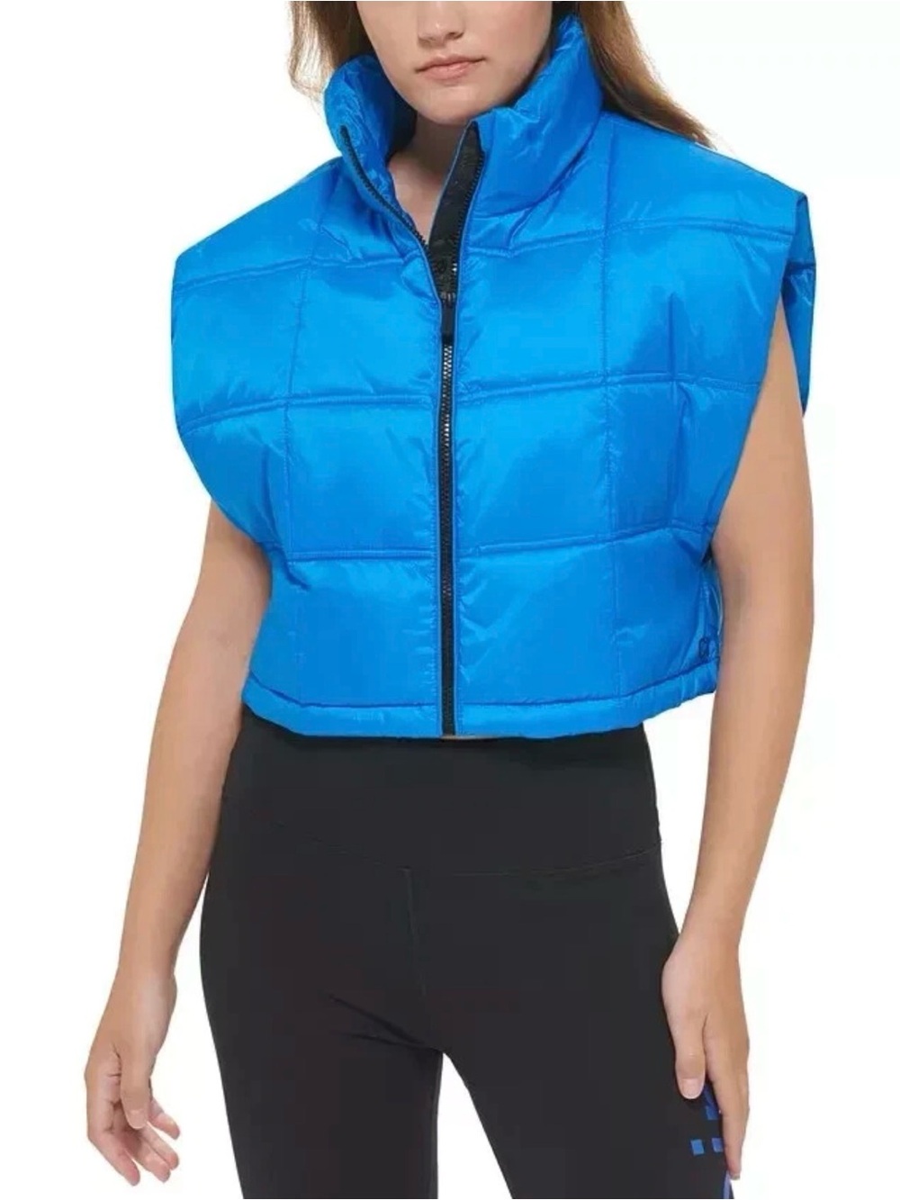 🆕 Calvin Klein Performance Women's Hooded Cropped Boxy Vest Blue Wave Medium